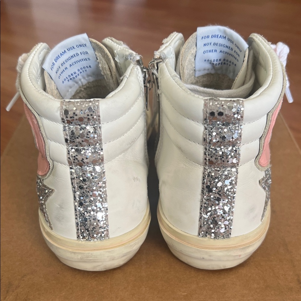 Golden Goose White Leather Slide Silver Glitter Pink Size 36 - Picture 6 of 8